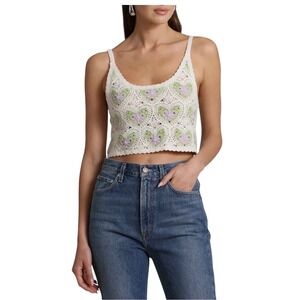 New Avec Les Filles Crochet Heart Flower Beaded Tank Top Green size M/L Boho